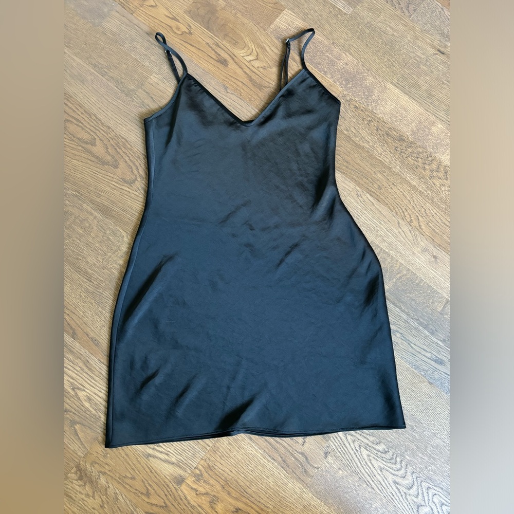 Aritzia Wilfred Black Mini Satin Slip Dress